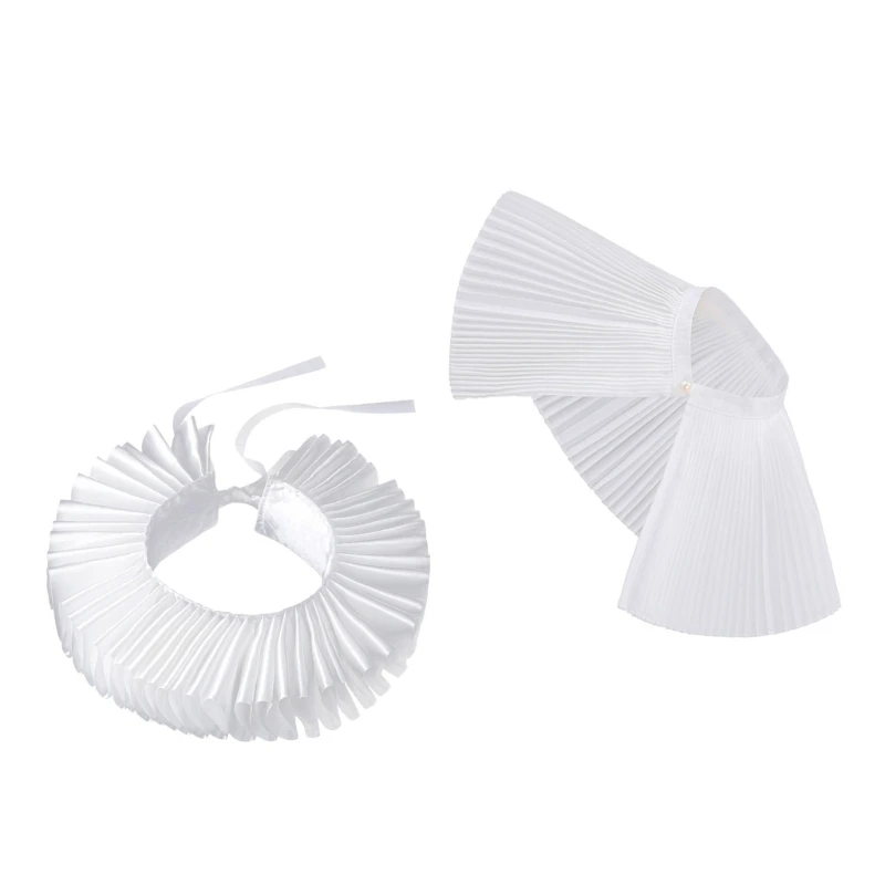 A2ES Elizabethan Ruffle Collar and Cuffs Victorian Neck Accessory for Costume Event