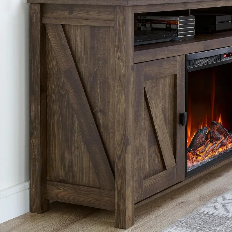 Rustic Ameriwood Home Farmington Fireplace TV Console Fits TVs up to 60 Inch