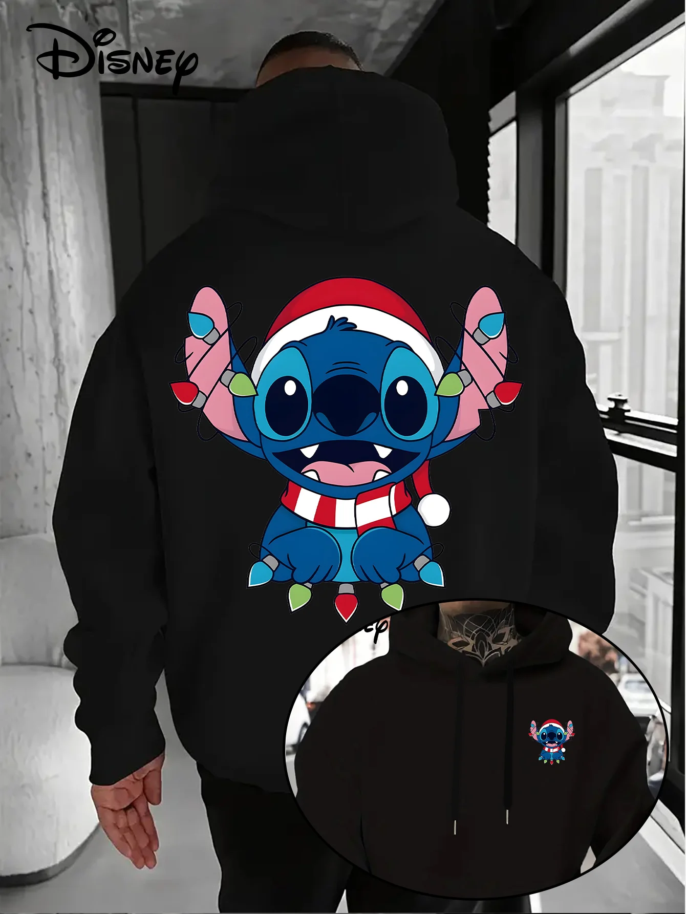 

Мужские рождественские толстовки с капюшоном Disney Stitch, модная уличная одежда большого размера, толстовки унисекс, осенне-зимние флисовые повседневные универсальные