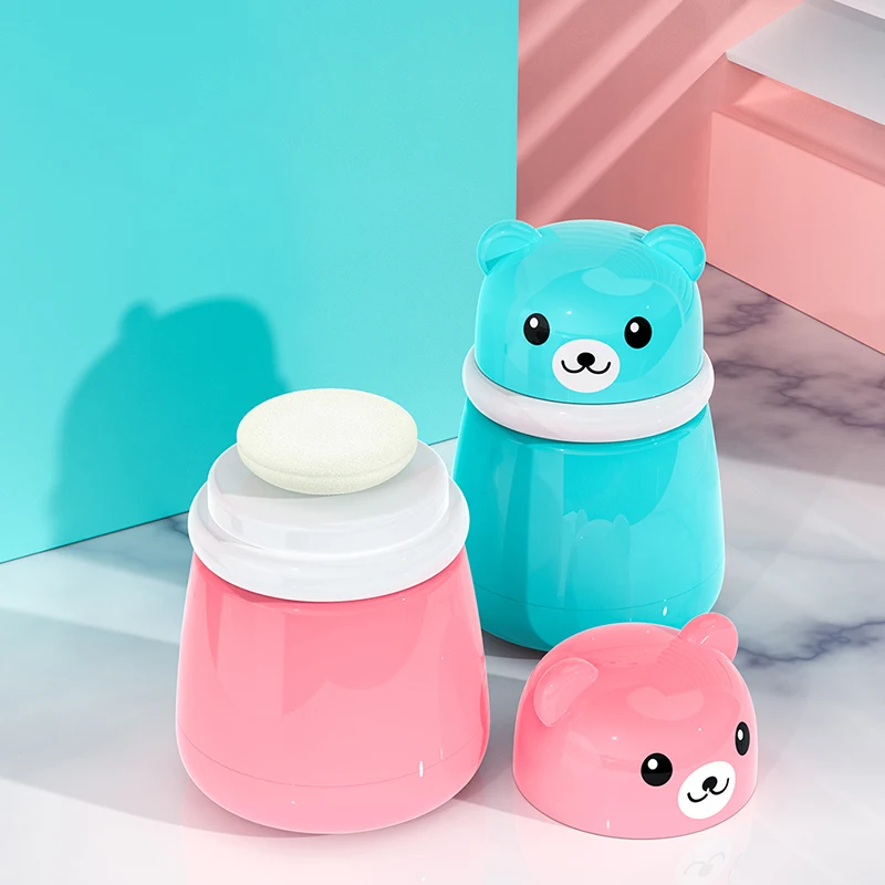 Children\'s Cute Cartoon Bear Baby Puff Box Talcum Powder Prickly Heat Powder Storage Box Portable Container Travel Daily Life