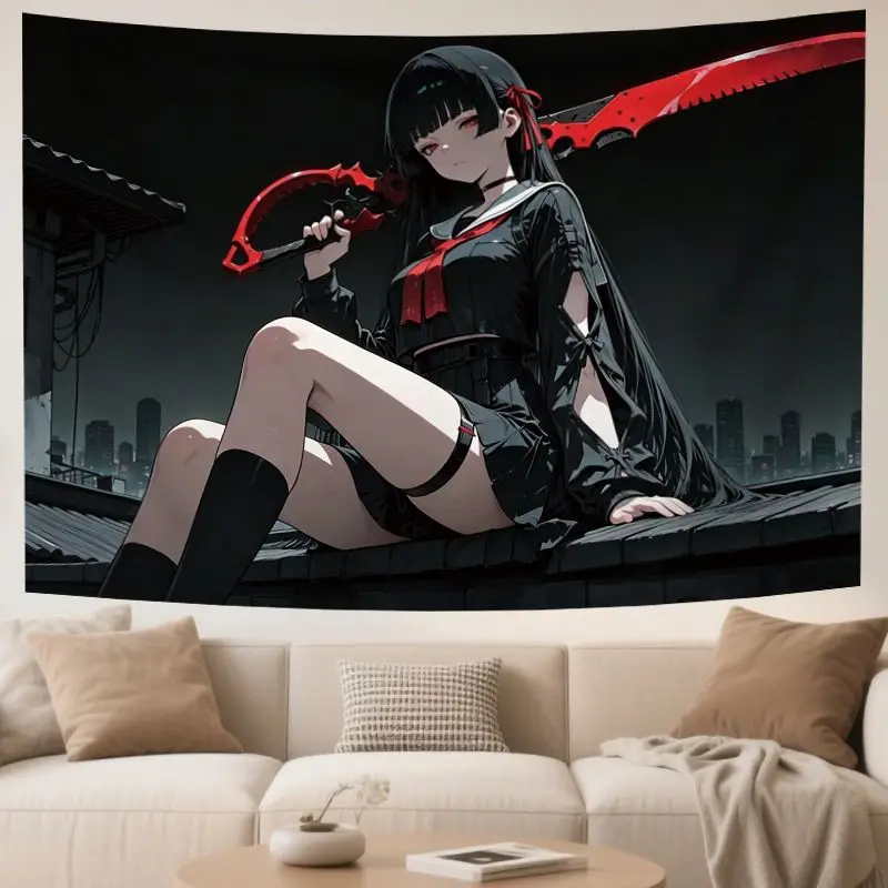 VIKAMA Japanese Style Game and Anime Tapestry, Cute JK Girl Art Wall Hanging, Wall Decor for Anime Themed Gaming Rooms