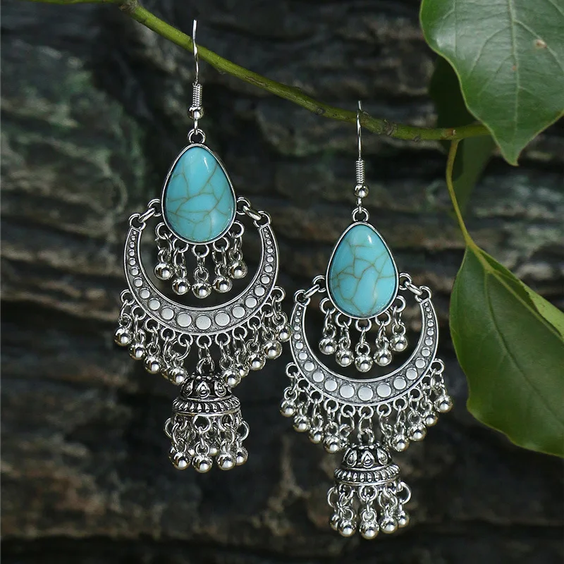 Boho Retro Ethnic Bohemian Personality Blue Stone Drop Dangle Earrings for Women Party Jewelry Accessories Gift Custom Jewelry