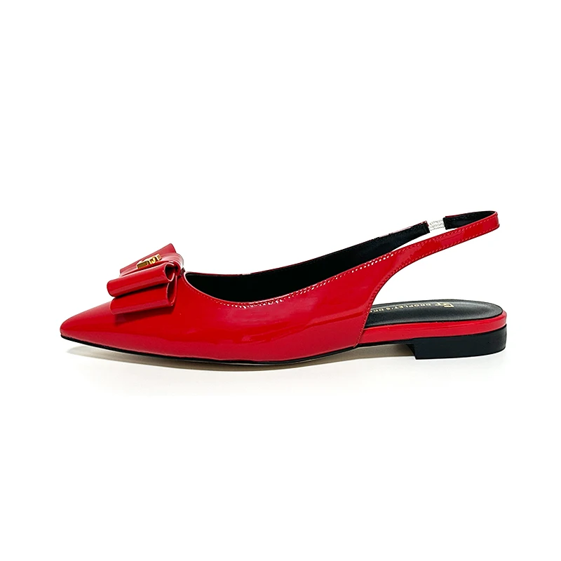 2024 New Summer Women's Sandals Genuine Leather Pointed Elastic Band Sexy Low Heel Sandals Fashion Leather Bag Party Shoes 34-44