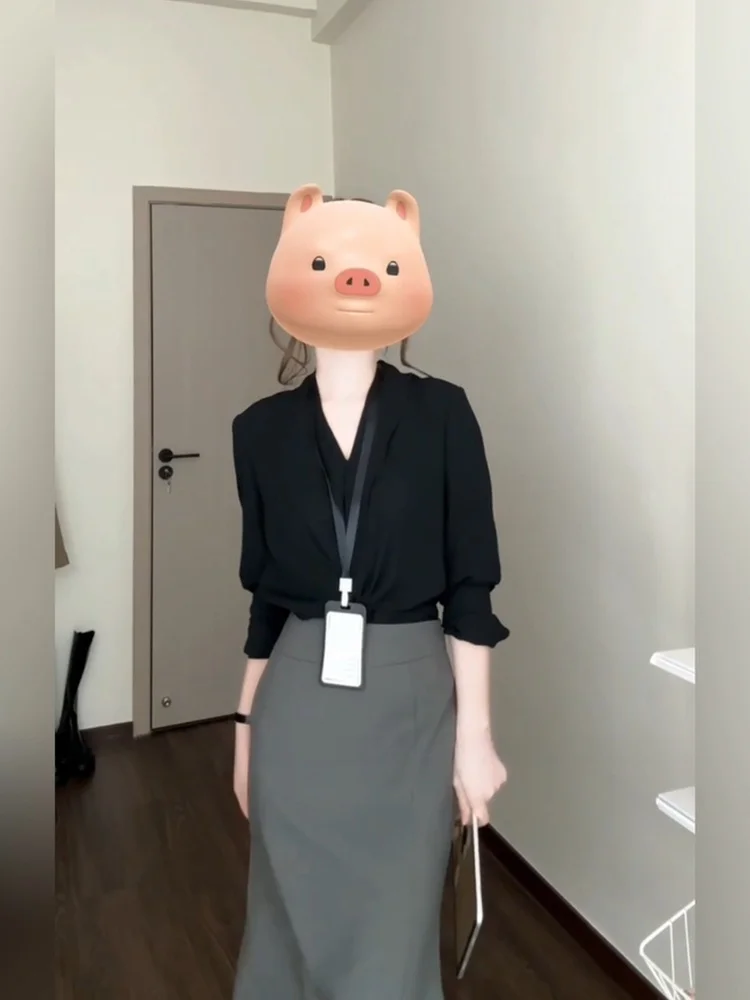 

Slimming V-Neck Long Sleeve Shirt And High Waist A-Line Skirt Set by SYJ Comfortable Korean Style plus Size Fashion for Autumn