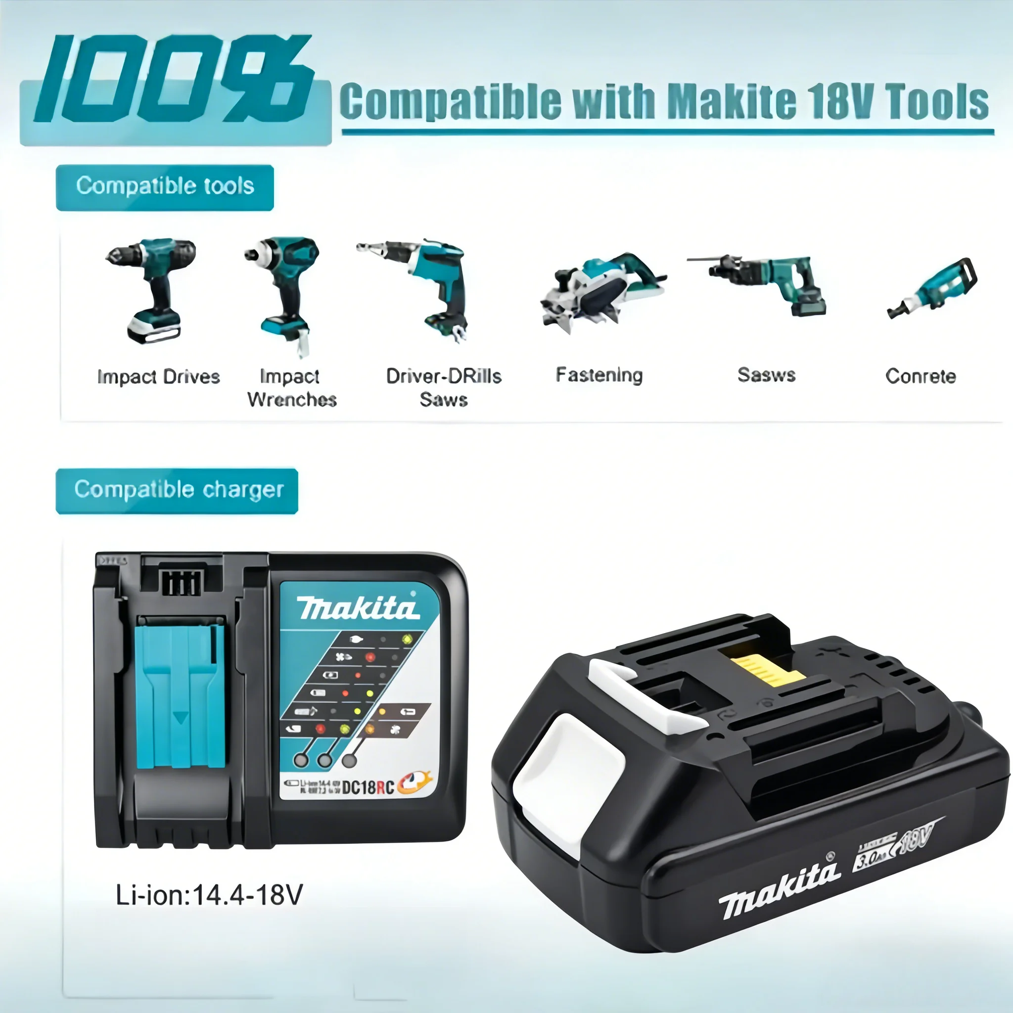 

Genuine Makita BL1830 18V 3.0Ah Battery + DC18RC Charger Set For Power Tools.