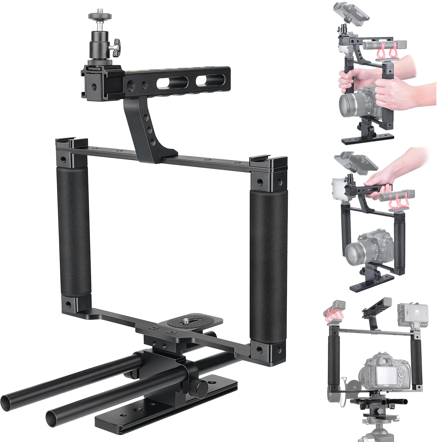 Universal Aluminum Alloy DSLR Mirrorless Camera Camcorder Stabilizer Extension Cage Mount for Mic Monitor Light, Moviemaking Rig