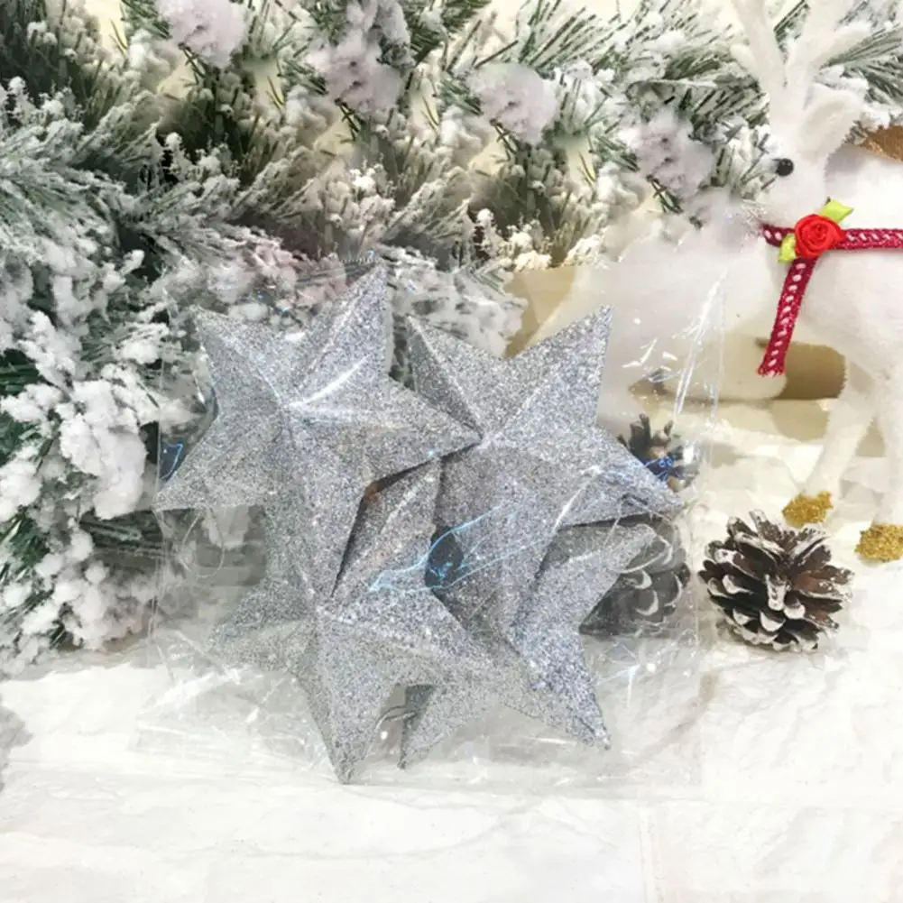 4Pcs/Bag Useful Xmas Tree Pendant Eye-catching DIY Craft Plastic Christmas Shining Star Ornament