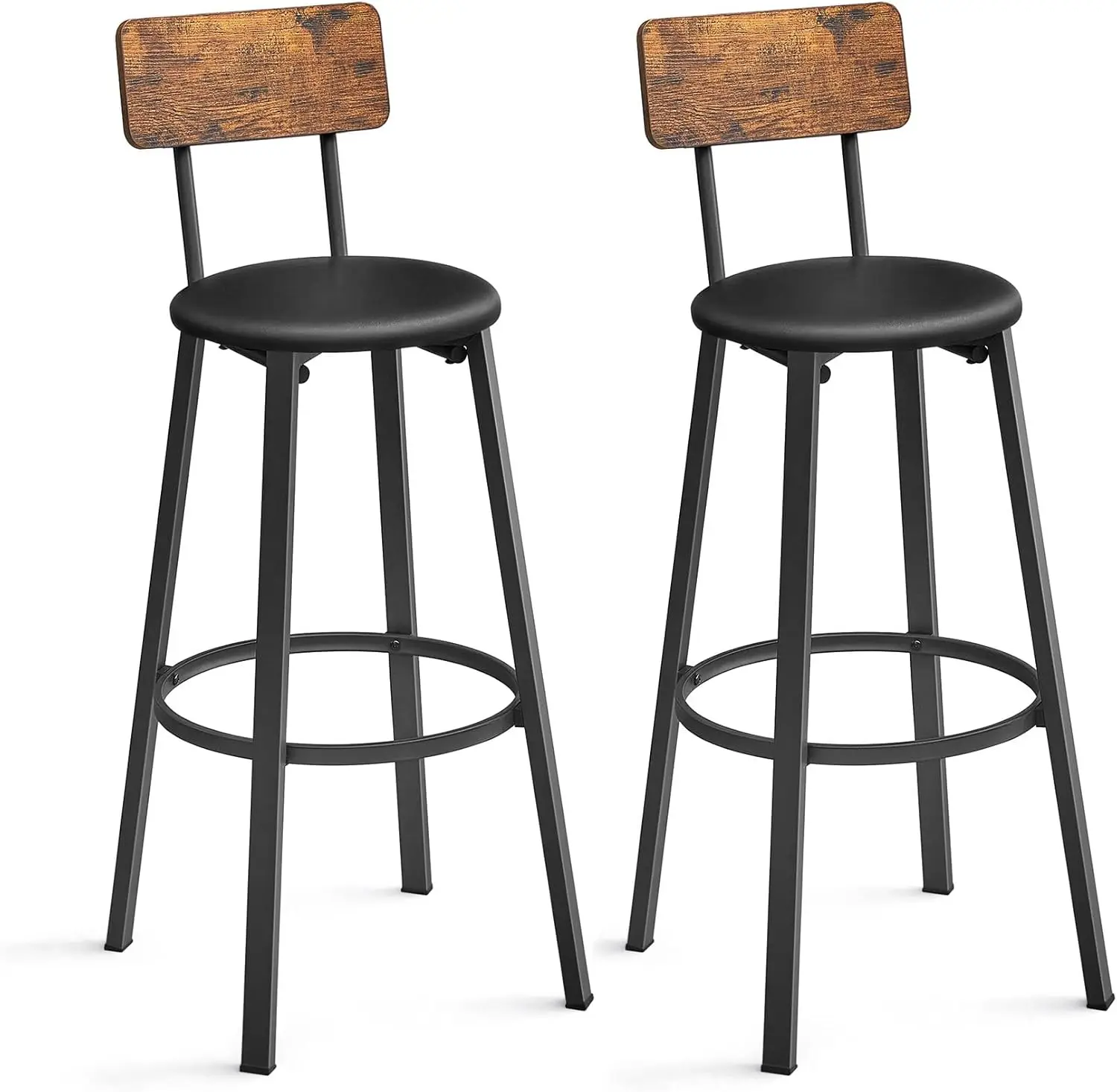 

VASAGLE Bar Stools, Set of 2 PU Upholstered Breakfast Stools, 29.7 Inches Barstools with Back and Footrest, Simple Assembly