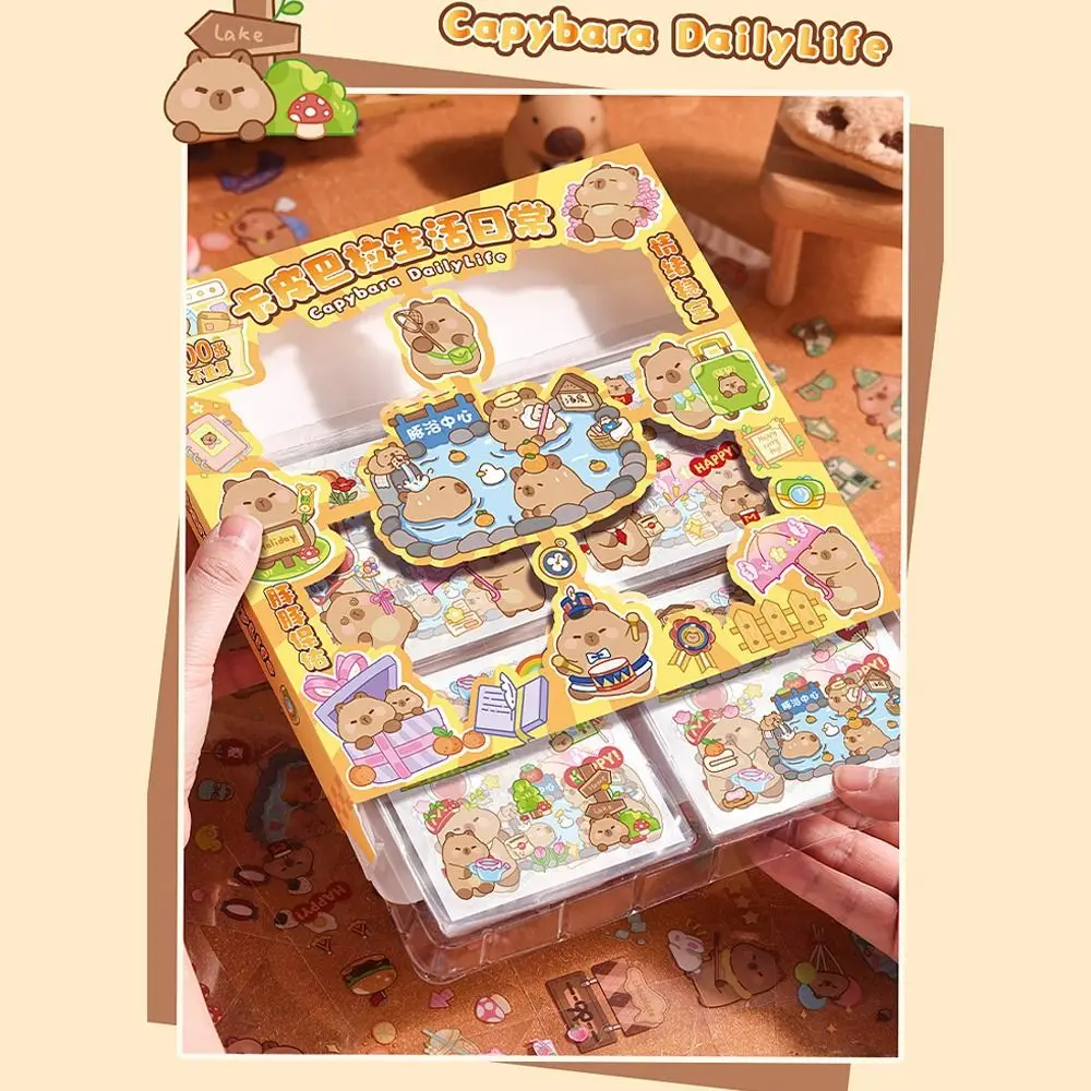 100 Sheets Trendy Non-Repeating Capybara Animal Stickers Waterproof 2024 Kids Sticker Cartoon Cute Suitcase Decal Children