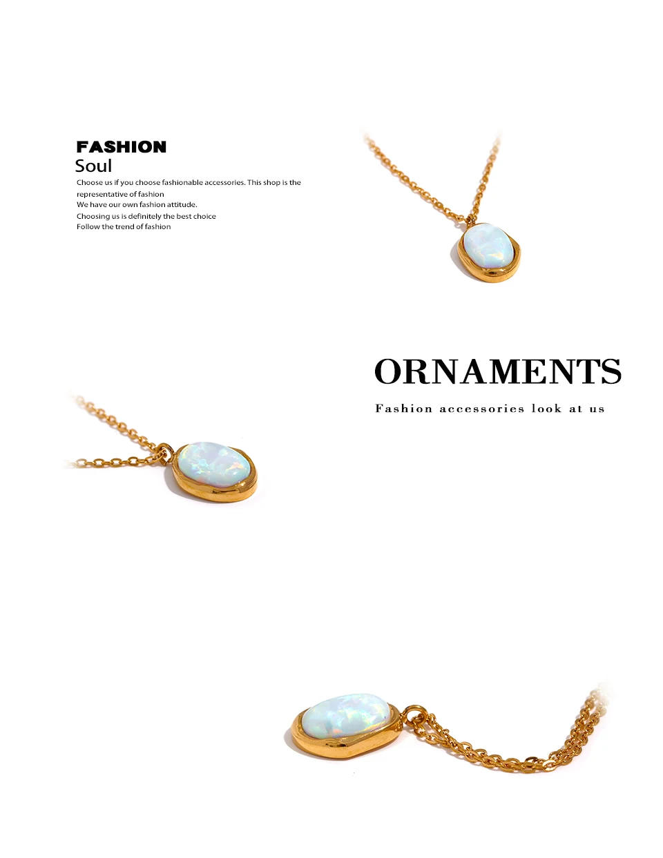 Yhpup Exquisite, stilvolle, verarbeitete Opalstein-Halskette, minimalistisch, klein, schick, Anhänger, 18 Karat vergoldet, Schmuck für Frauen, Geschenk – Detail 2