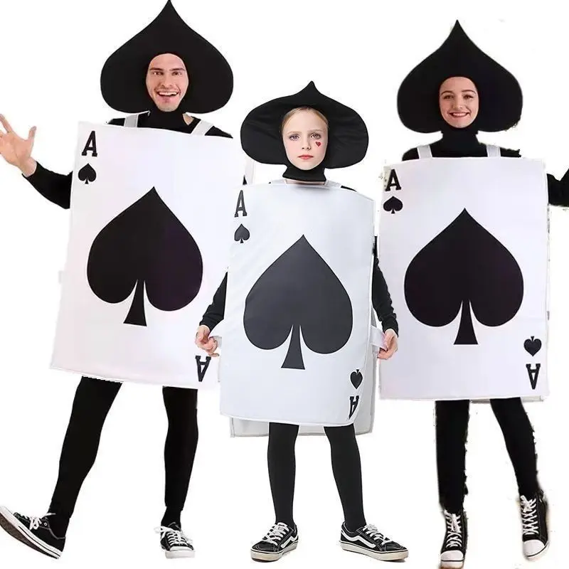 Adult Spades Ace Hearts Red Alice in Wonderland Costume Halloween Stage Playing Card Kids Dress Up Outfit