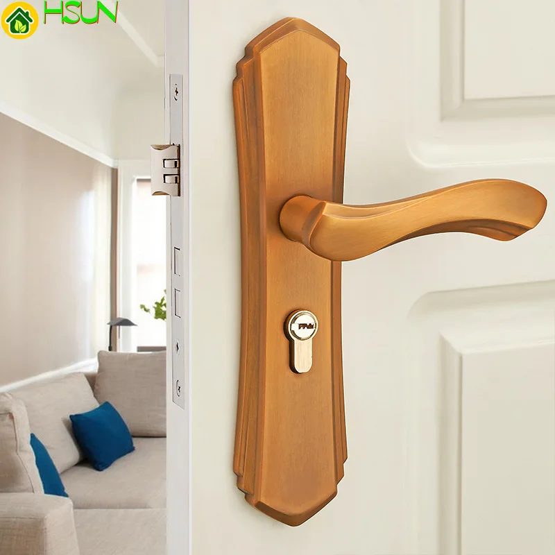 

Aluminum alloy door lock Solid wood door handle Interior Bedroom door handle lock