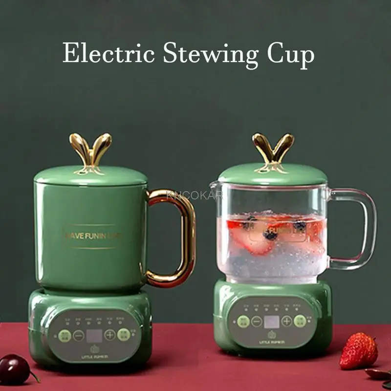 220V Mini Electric Stewing Cup 600ML Office Tea Porridge Milk Heating Water Kettle Ceramic/Glass Health Soup Cooker Tea Maker