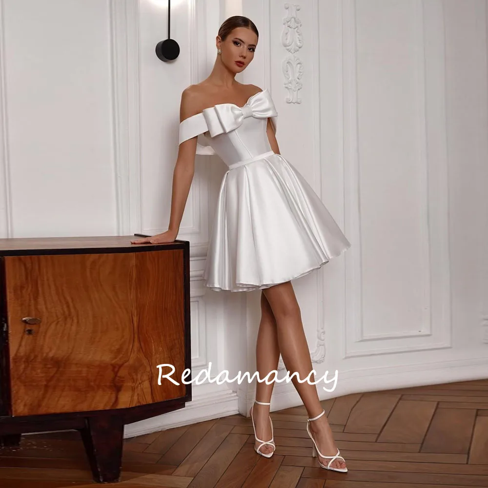 

Redamancy Customized Ivory Bow Off Shoulder Satin Wedding Dress for Women 2025 A-Line Zipper Back Bridal Gowns vestidos de novia