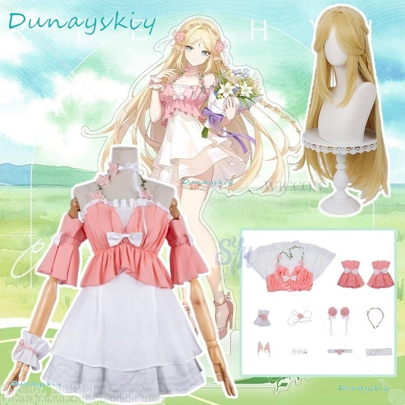

[ONAMAEHA]Anime Game Wuthering Waves Cosplay Cartethyia Costume 명조 코스프레 Kawaii Pink Dress Sweet Lolita Wigs Jirai Kei Girls Hall