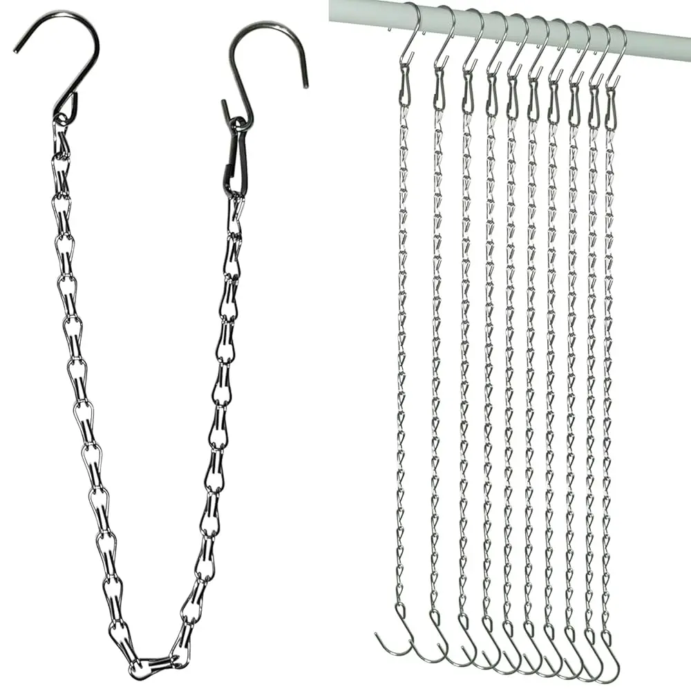 

Набор из 10 серебристых подвесных цепей SIL с крючками, регулируемые цепи для фитоламп, подходят для кормушек для птиц на открытом воздухе, для подвешивания растений