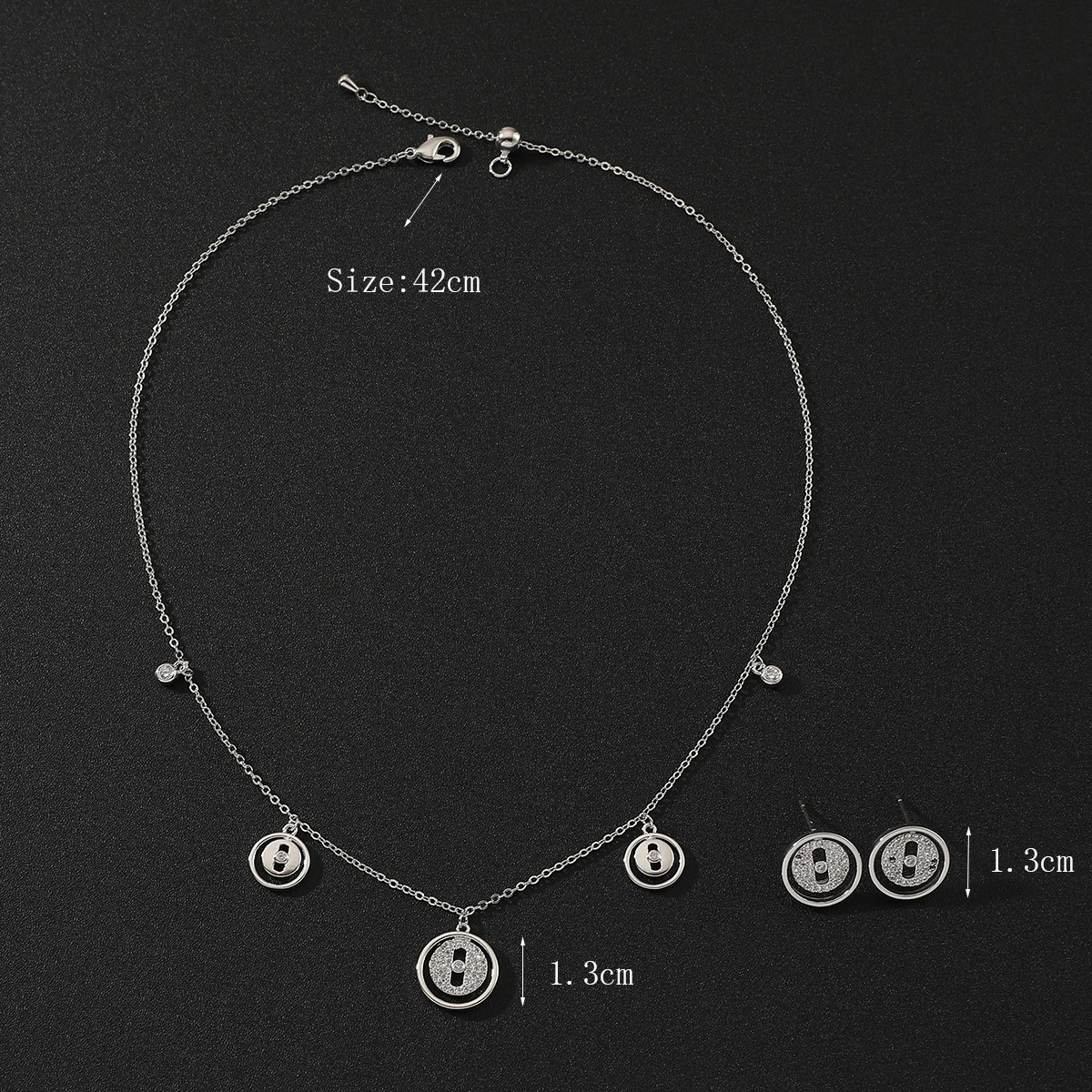 Women Fashion Trendy Zircon Choker Necklace Earring Set Round Design Wedding Party Adjustable Necklace Jewelry Set ​Accessory
