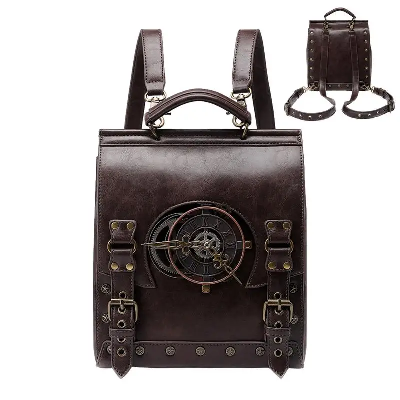 

Steampunk Backpack For Women Work Bags Vintage Backpack Travel Rucksack Retro Steampunk Bag Large Medieval Backpack PU Leather