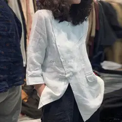 2023 camicia cinese stile etnico cotone e lino retrò casual primavera e l'estate camicetta con bottoni qipao da donna allentata top g416