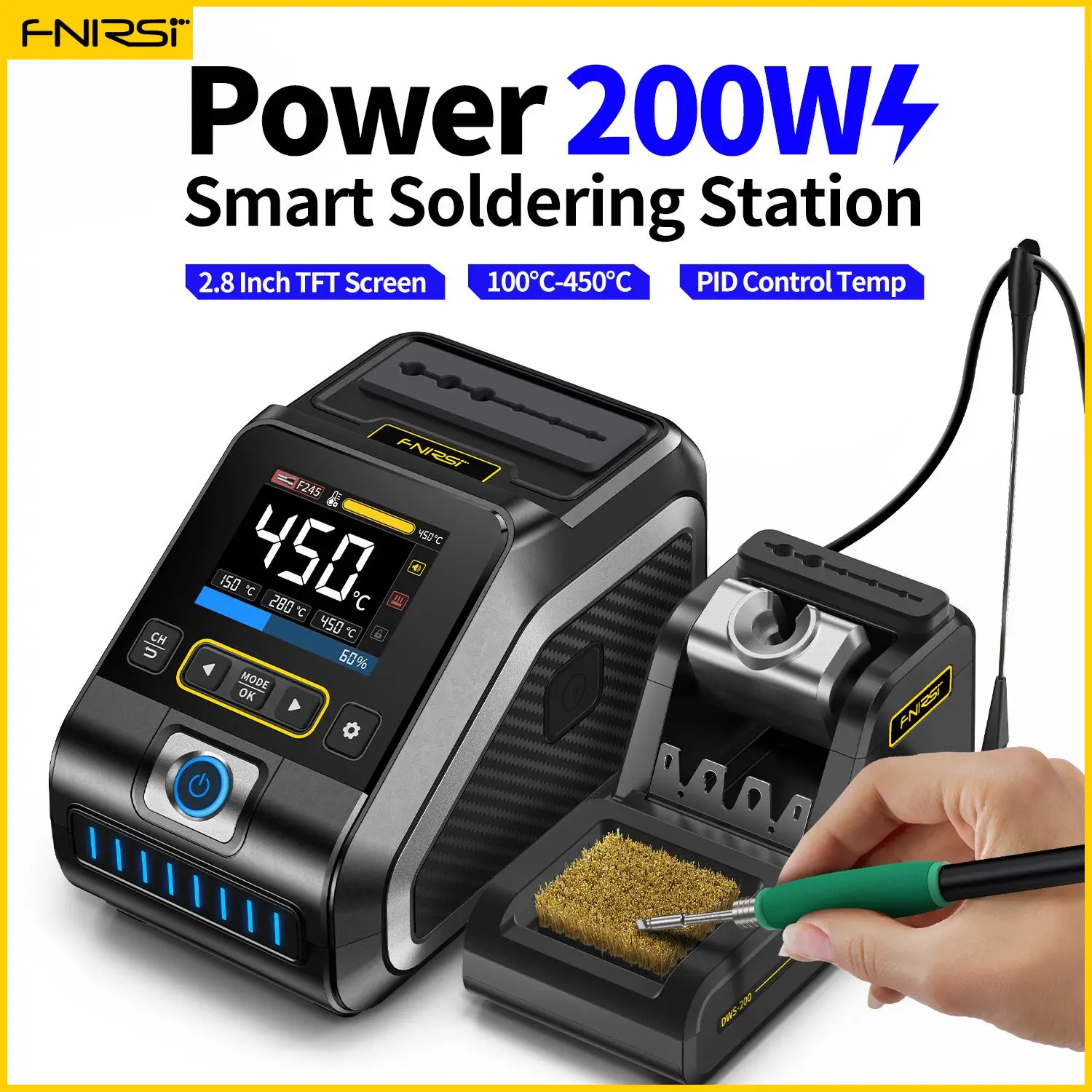 FNIRSI DWS-200 Rework Soldering Station 200W Power C210/C245 Handle with Soldering Helping Hand Repair Solder Tools