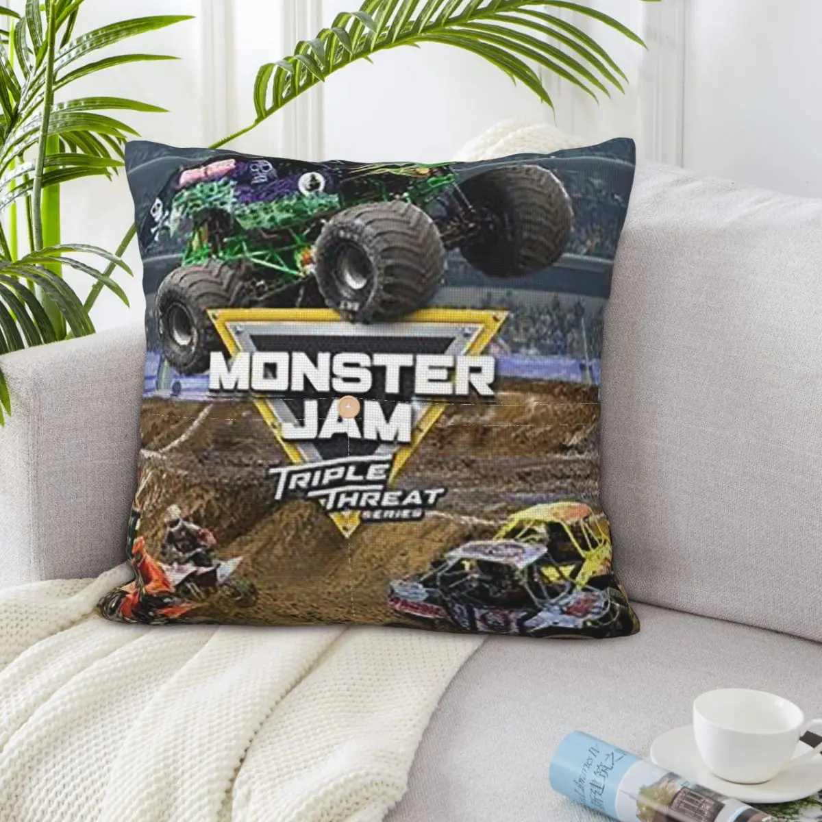 

Классическая квадратная льняная наволочка с рисунком Monster Jam Truck, декоративная наволочка из полиэстера для спальни и дома, комфортная декоративная подушка