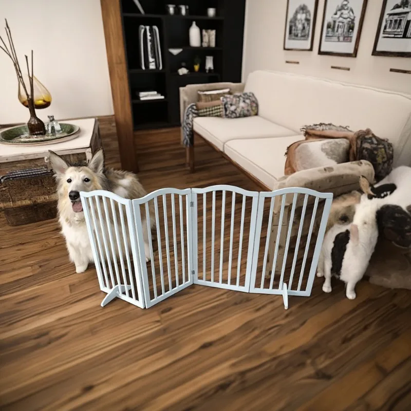 

3-Panel Indoor Wood Pet Fence Gate 2 Foot Supports Folding Stair Door for Dogs-No Assembly Needed Safety Park Bedroom Gym Use