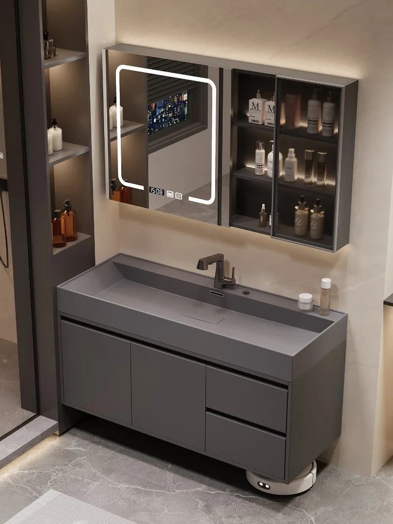 

Modern light luxury microcrystalline stone marine integrated basin honeycomb aluminum smart bathroom cabinet combination toilet