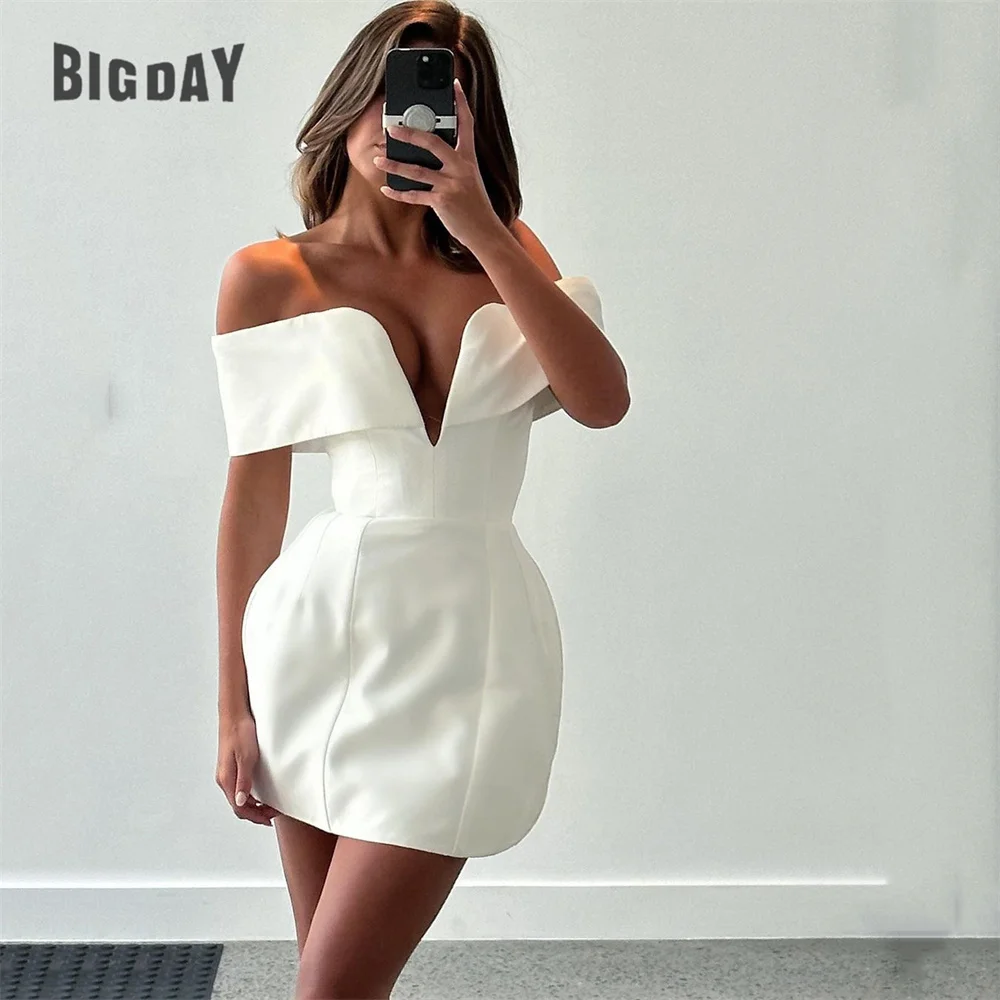 Elegante vestido de casamento curto fora do ombro com decote em v manga curta aberto para trás simples vestido de noiva vestidos de noiva personalizado