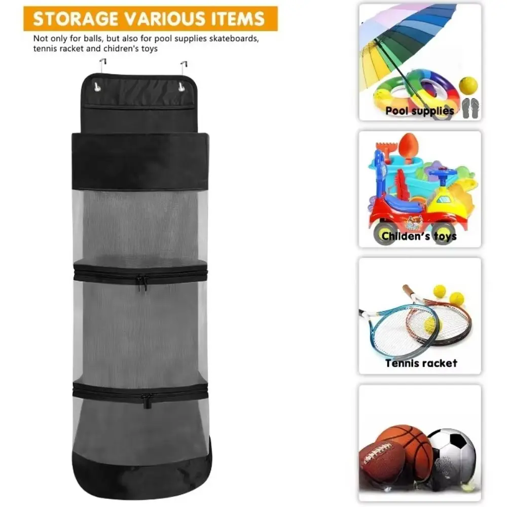 Deur Achter Basketbal Hangende Tas Hangende Organisator Mesh Zwarte Bal Opslagcontainer Handige Metalen Haken