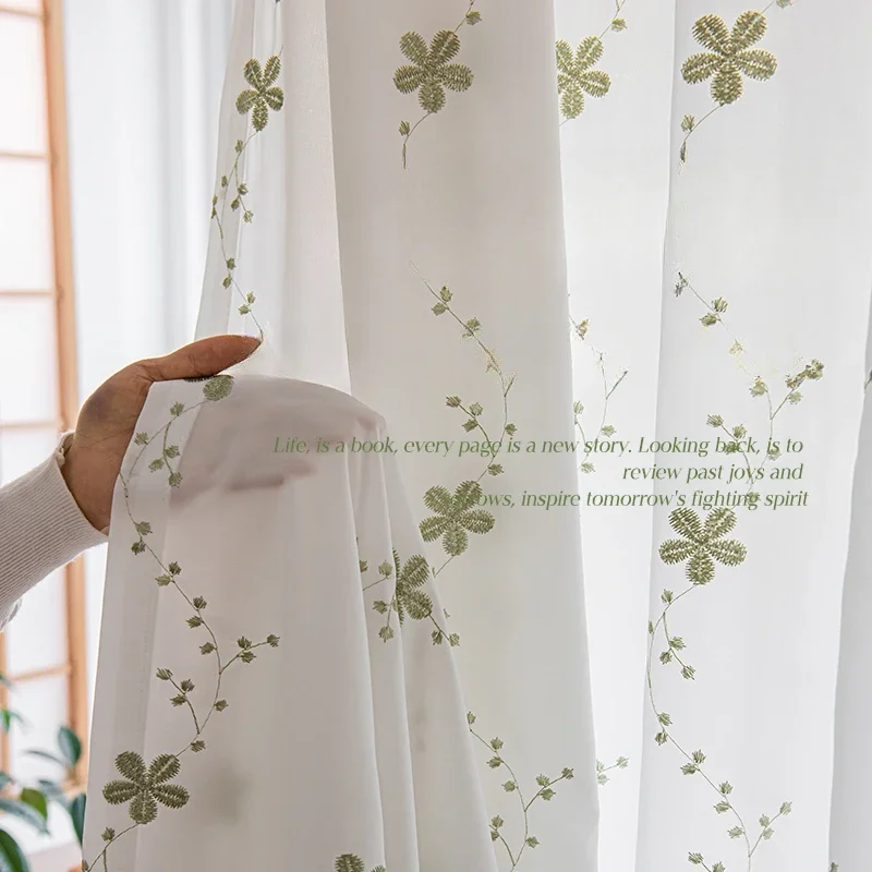 Light Transmitting Opaque Curtain Simple Fresh Living Room Bedroom Blackout Light Luxury Curtains Embroidered High End Drapes