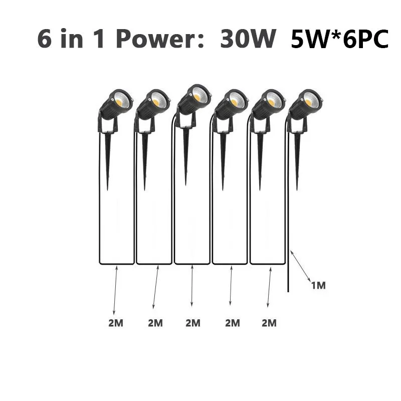 10/8/6 IN 1 Led Garden Light Lawn Light Ip65 Waterproof Garden Decoration 12V24V110V220V 50W30W Landscape Peak 2-meter wire