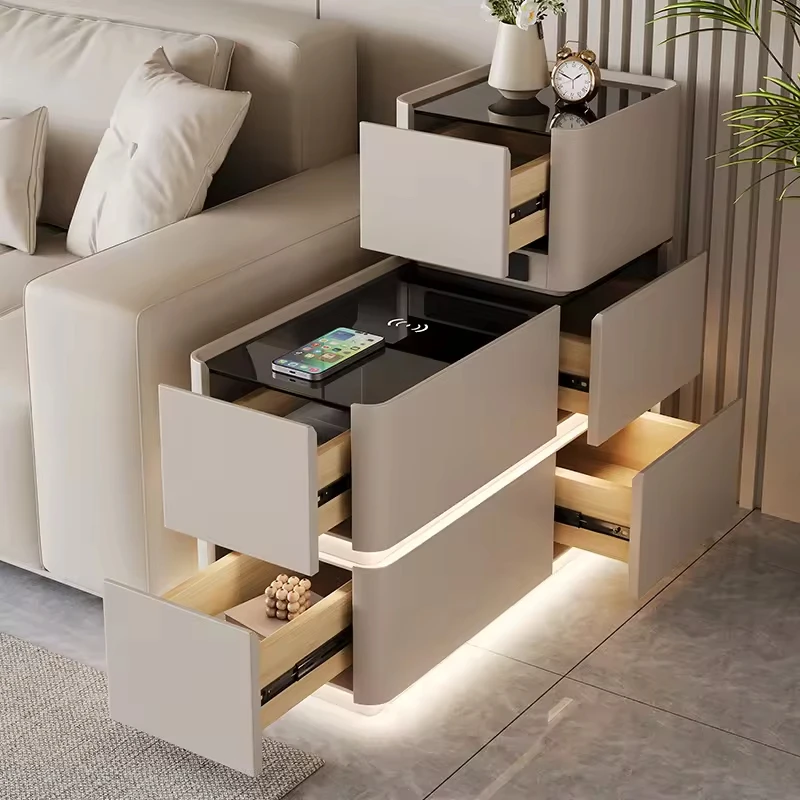 أريكة خزانة جانبية فاخرة طاولة بجانب السرير الذكية لغرفة النوم خزانة تخزين متعددة الوظائف لغرفة النوم وغرفة المعيشة