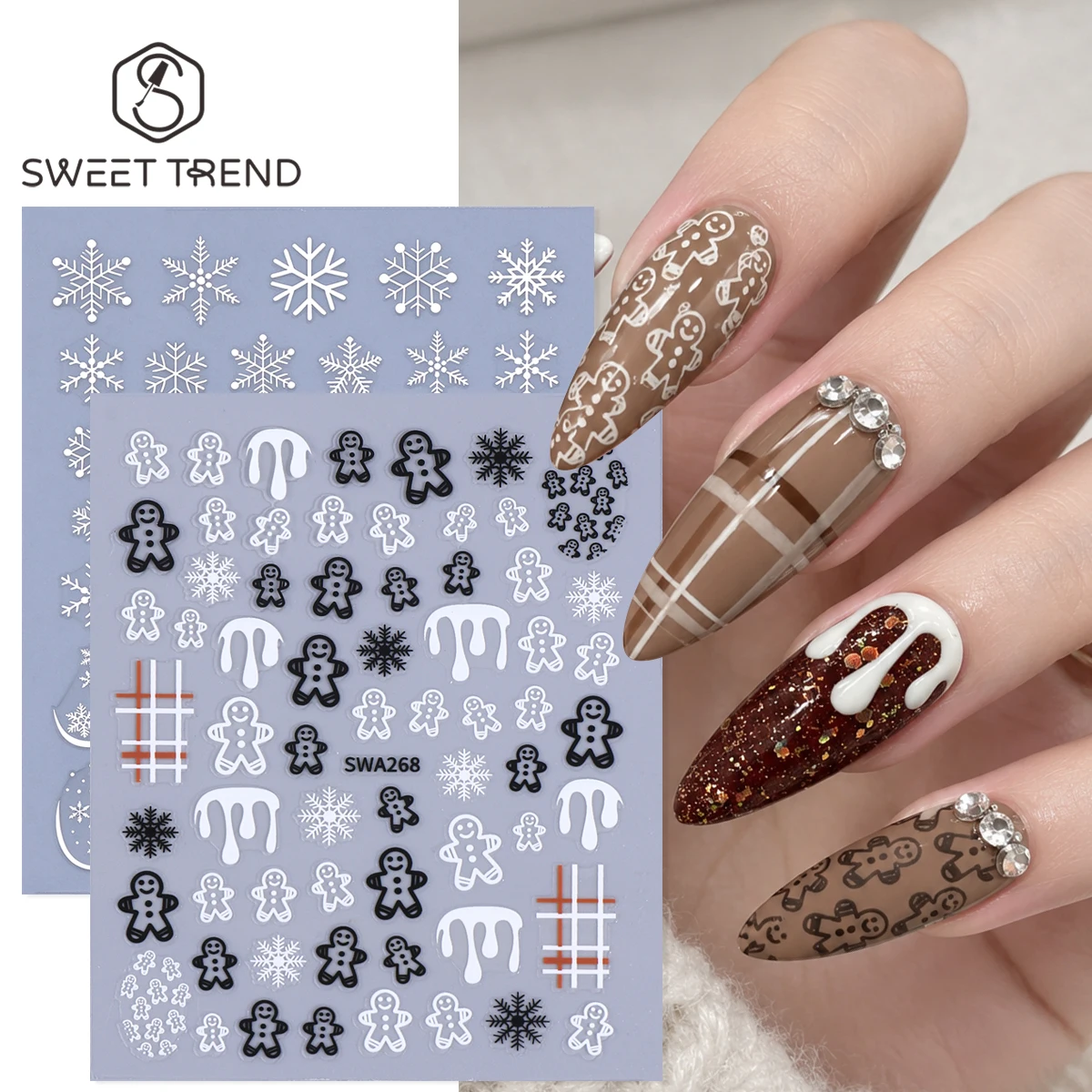2pcs Cartoon Gingerbread Man Nail Sticker Snowflake Simple Melting Snow Sweater Lines Decals Winter DIY Christmas Manicure Decor