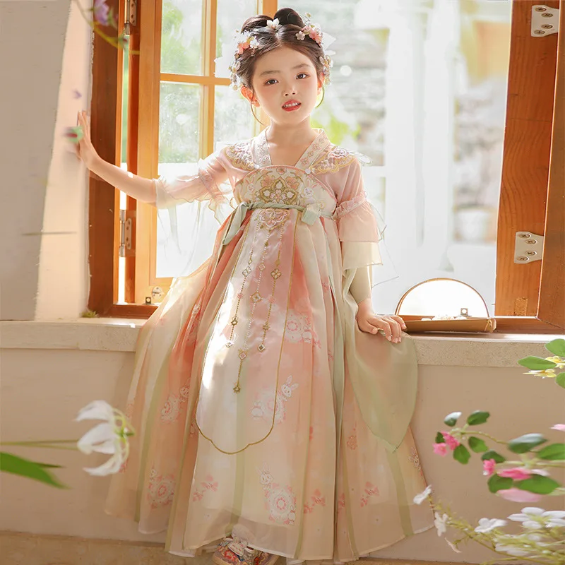 princess-style-ancient-chinese-costume-dress-for-girls-summer-new-arrival-fairy-tale-elegant-skirt-children's-traditional-hanfu