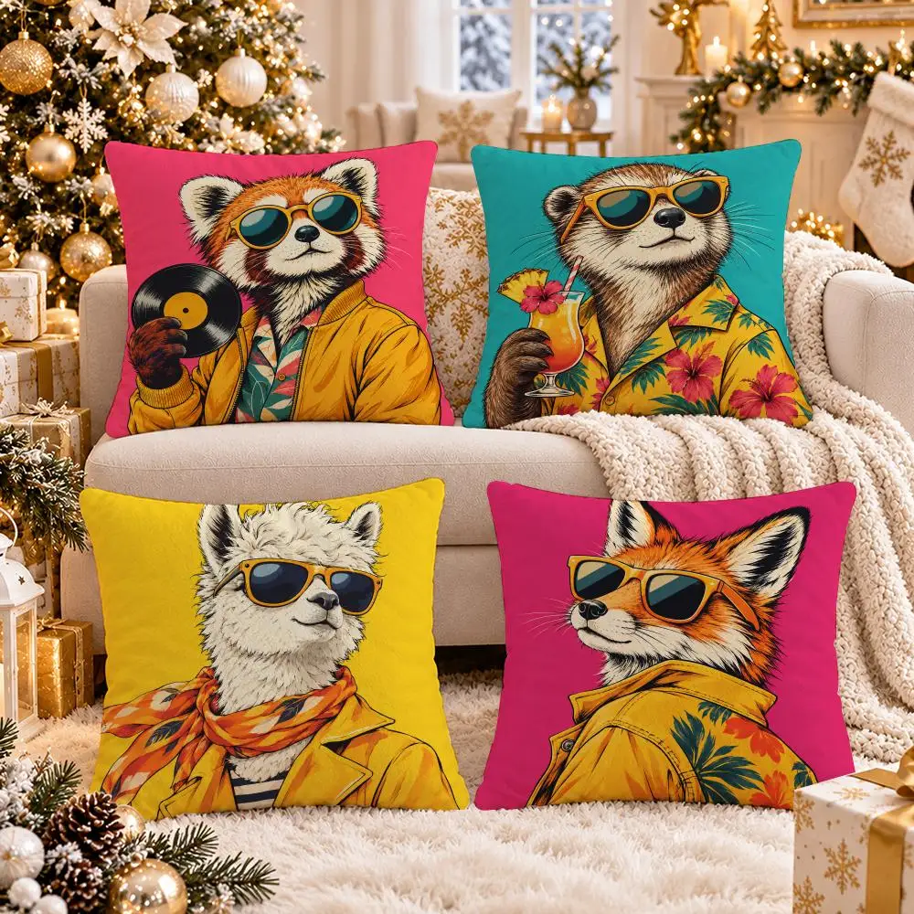 Sunshine Animal Social Cushion Cover 1/4Pcs Soft Plush Cushion Case Throw Pillowcase Cozy Home Sofa Bed Living Room Decor
