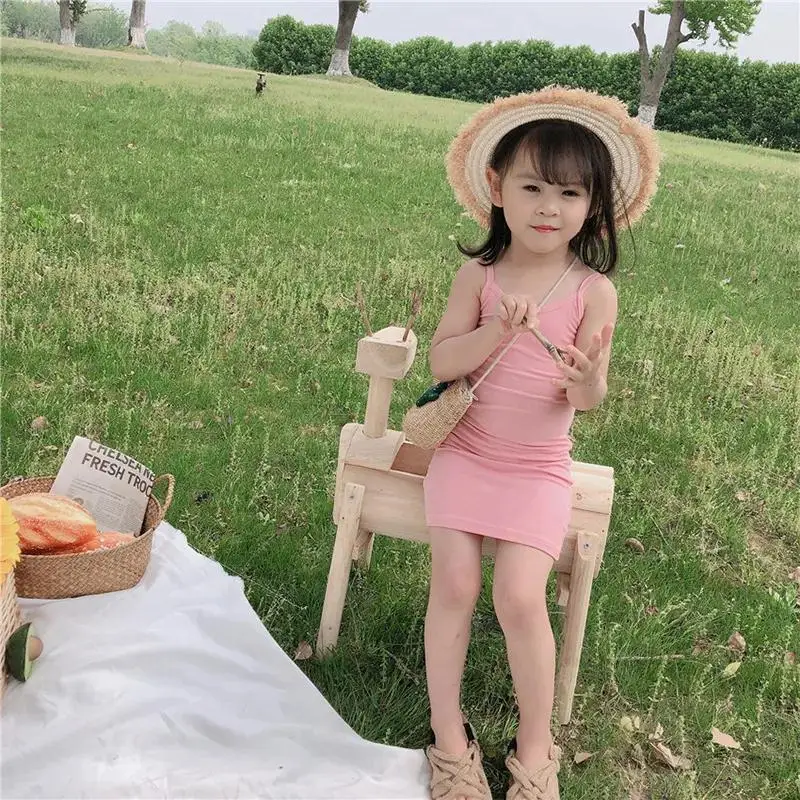 Kids Girl Clothes Summer New Sling Dress Slim Style Dresses Sweet and lovely Daily Casual Clothing for Child Girl