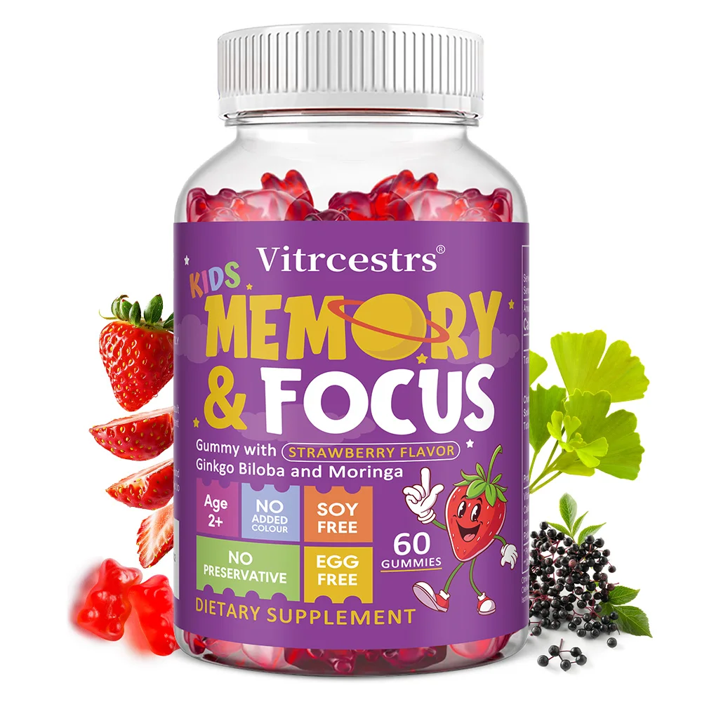 Focus Gummies for Kids and Teenager | Focus and Attention Supplement with Ginkgo Biloba, Non-GMO, Strawberry Flavor