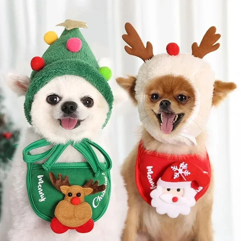 Christmas Pet Hat Cute Antlers Saliva Towel for Dog Cat Dress Up Supplies Lovely Design Autumn and Winter Clothes Pet Accessory