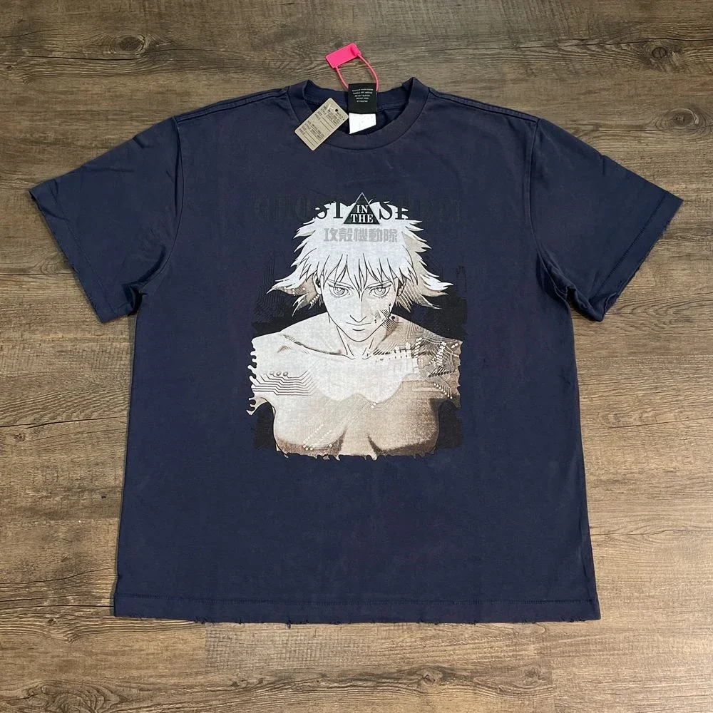 

Футболка Water Washed Blue STAIN NBHD для мужчин и женщин, лучшее качество, японская футболка с мультяшным аниме и принтом, винтажная футболка свободного покроя с коротким рукавом, тренд