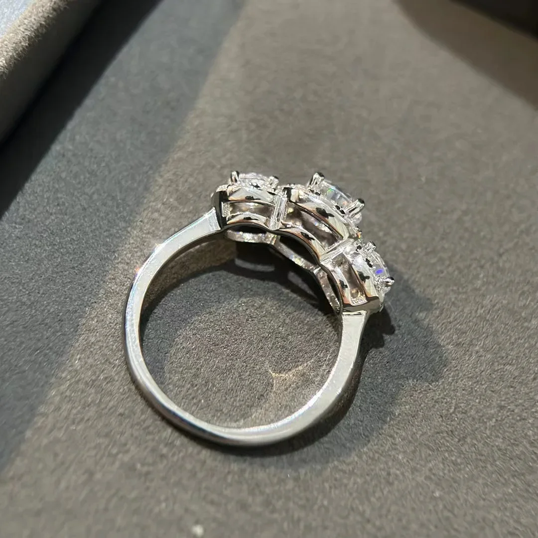 Nieuwe 2023 Trend Klassieke High Quliaty Beroemde Merk Luxe Sieraden Ringen Voor Vrouwen 3a Zirkonen Puur 925 Strook Drie Ronde Kristal