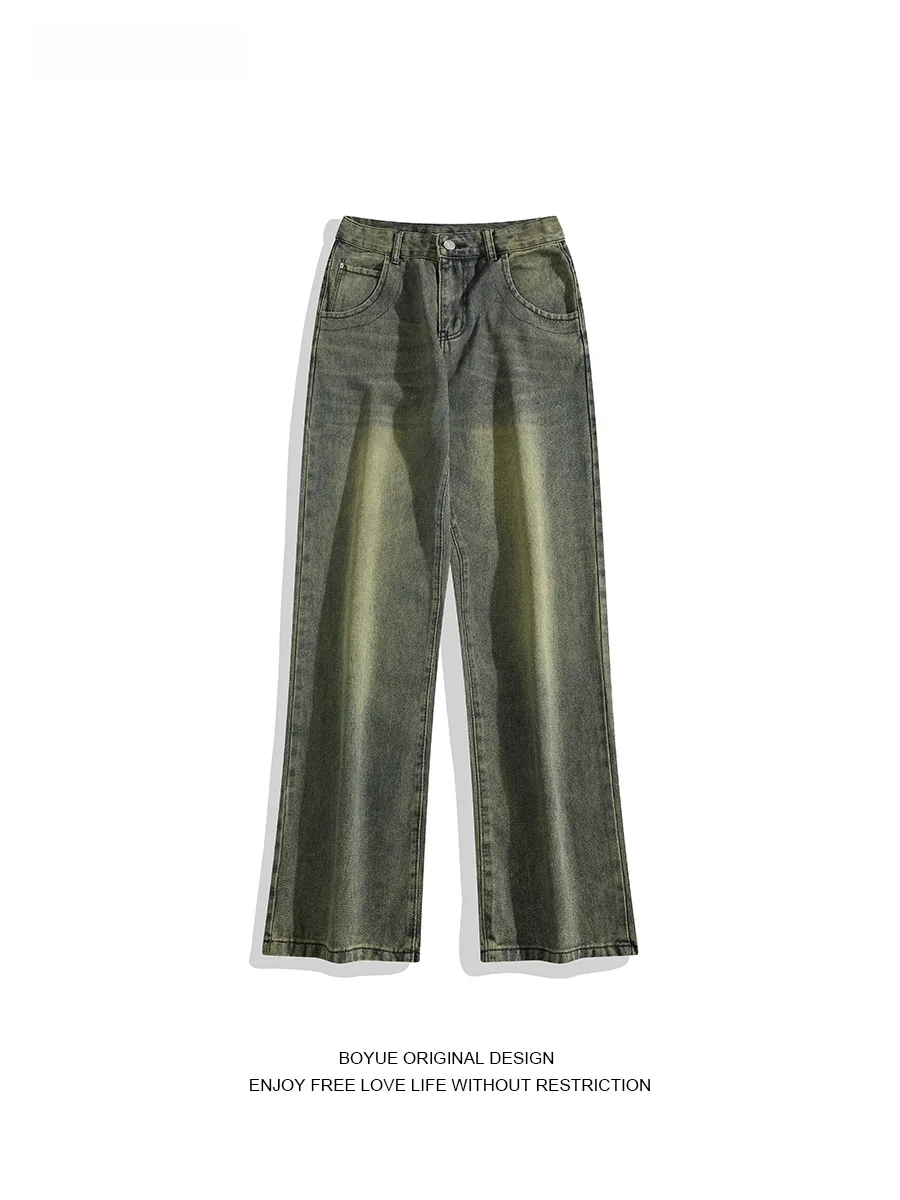 

Boyue Vintage Waed Straight Leg Jeans een Color ex High Street Sle Casual Trousers for Men And Women