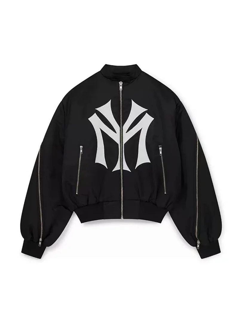 

2026 Лучшая версия, женская и мужская куртка-бомбер с большим логотипом, повседневная куртка на молнии, пальто, уличная одежда