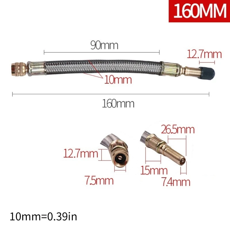 Tire Inflator Extension Tube Tyre Pump Quick Inflation Chuck Adapter Hoses Quick-Inflation Clip Connection Braided Tube