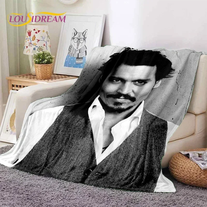 Impressão 3d johnny depp estrela hd cobertor de flanela macia para camas quarto sofá piquenique, cobertor para capa ao ar livre lazer presente