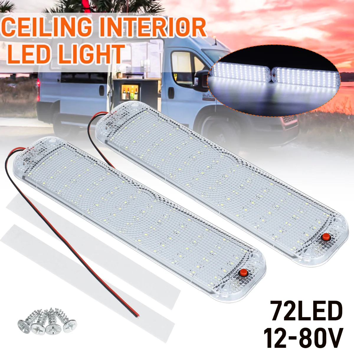 

4/2/1PCS 72 LED Car Interior Dome Roof Reading Lamp High Brightness Cabin Lamps for Van RV Boat Camper Lights Strip 12V-80V