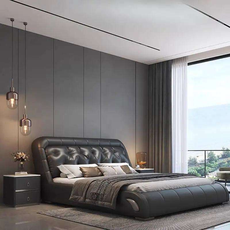 

Black Normal Double Bed Decoration Elegant Nordic Luxury Storage Double Bed Adults Modern Wooden Cama Casal Furniture For Home
