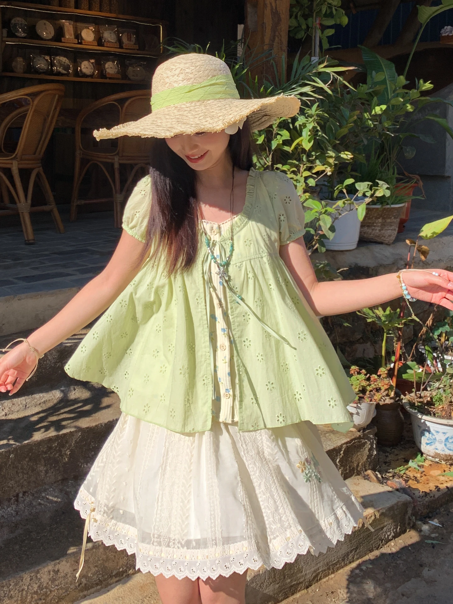

Sweet Loose Cotton Shirt Hollow out Design Women's Fashionable Versatile Pure Cotton Top Summer 2026 New Style Casual Shirt