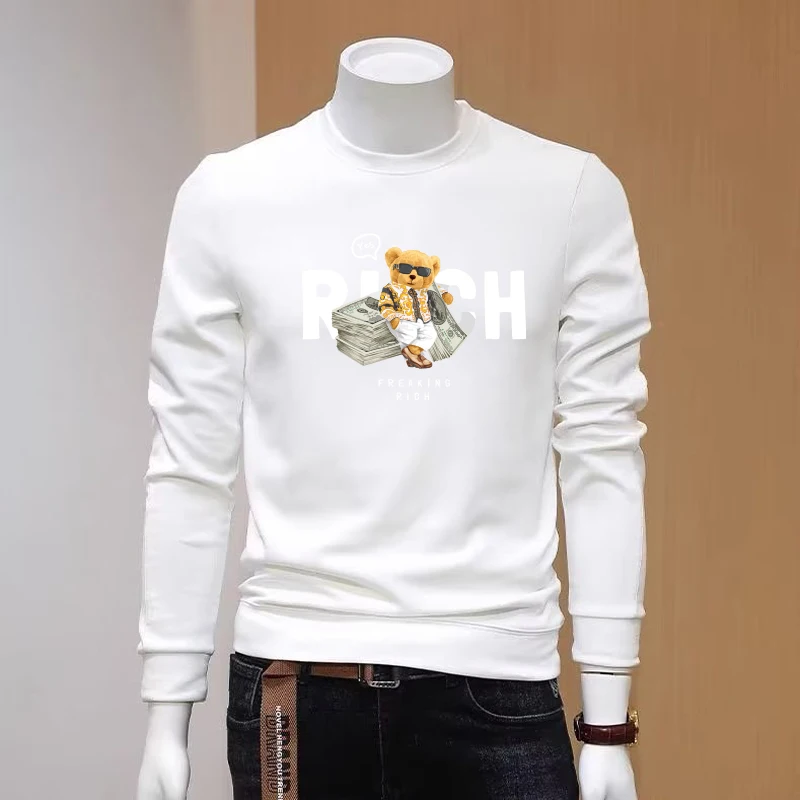 New Men Graphic Sweatshirts Cartoon Printed Long Sleeve T-shirt Cotton 100%  Loose Overfit Long Tee Sports Top Men Clothes