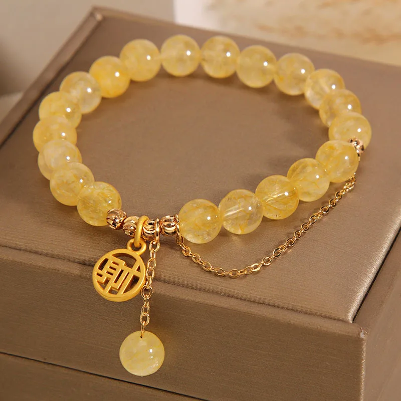 INS Korean Edition Yellow Crystal Bracelet Single Loop Fashion Women's Caizi Watermelon Beads Tassel Handstring Jewelry