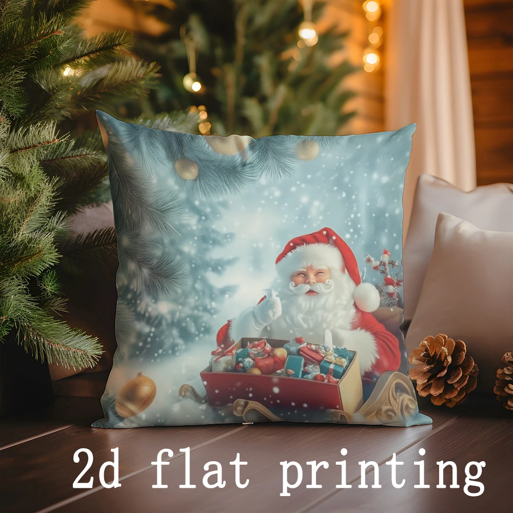 Home Decor Christmas Snowman & Santa Pillow Covers Pattern Cushion Cover Suitable for Sofa Bedroom Car Pillow Cover